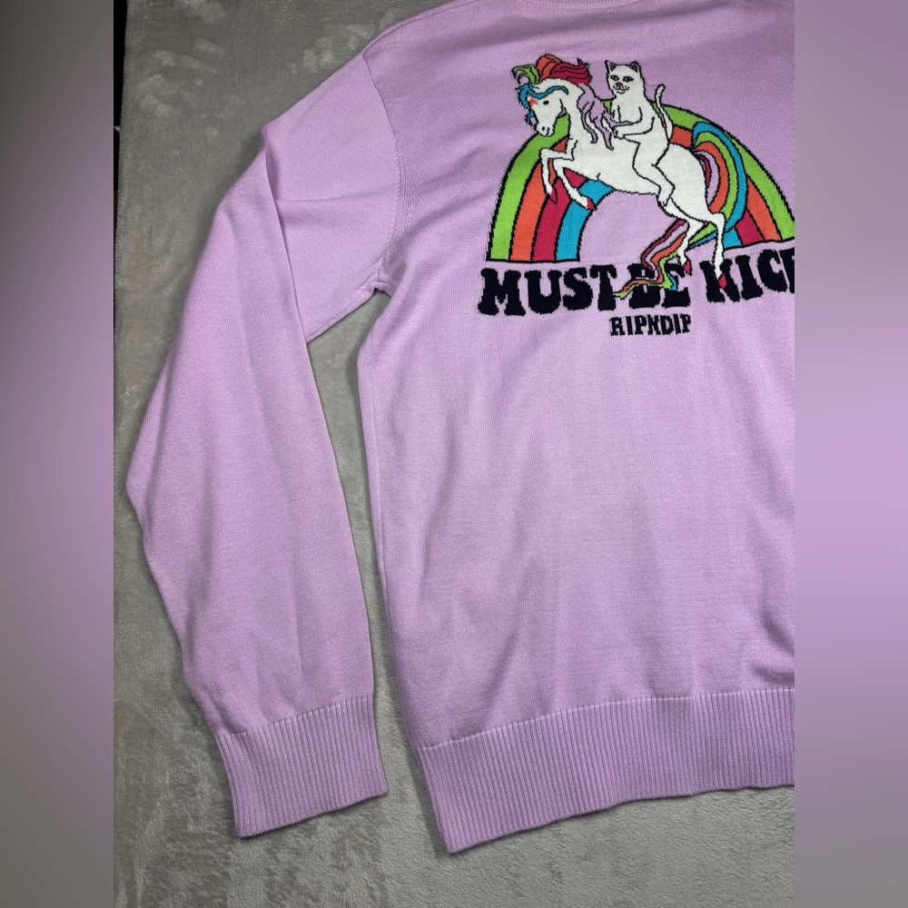 RIPNDIP My Little Nerm Knitted Rainbow Cat Unicorn Lavender Purple Sweater M - Picture 13 of 16